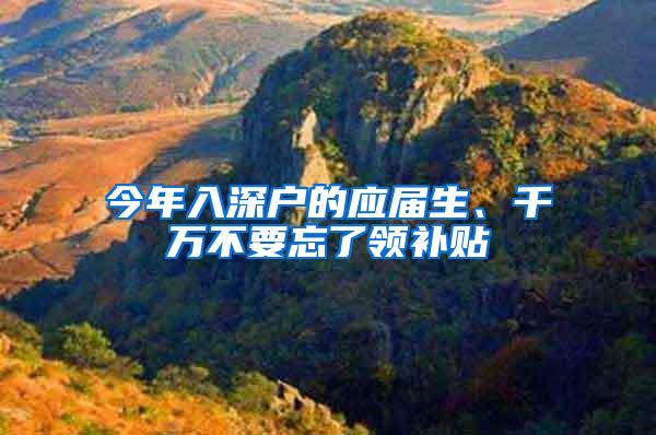 今年入深户的应届生、千万不要忘了领补贴