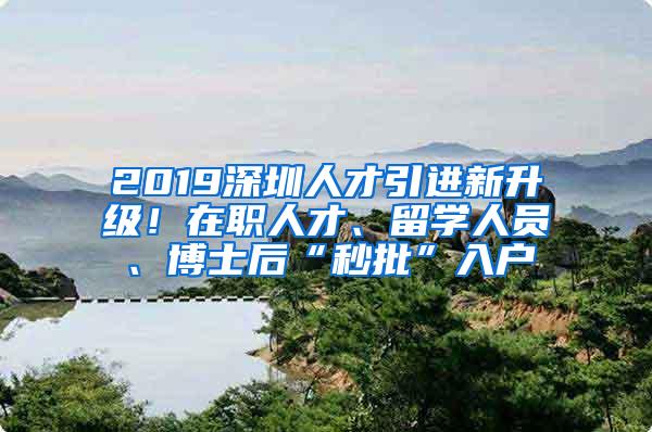 2019深圳人才引进新升级！在职人才、留学人员、博士后“秒批”入户