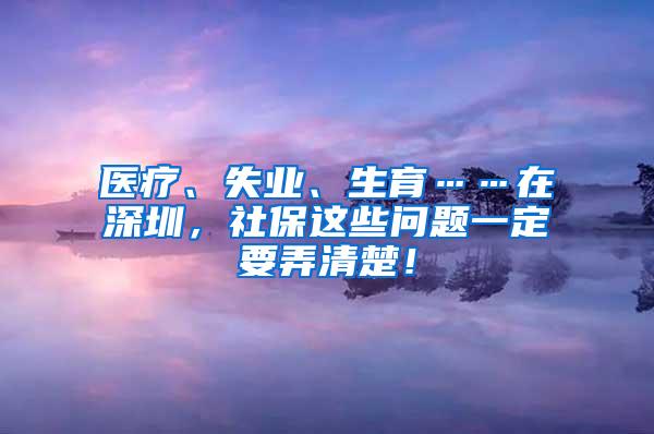 医疗、失业、生育……在深圳，社保这些问题一定要弄清楚！