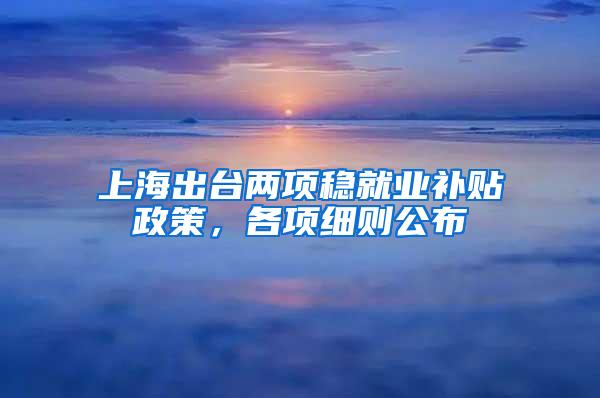 上海出台两项稳就业补贴政策，各项细则公布