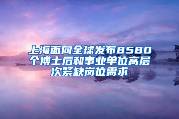 上海面向全球发布8580个博士后和事业单位高层次紧缺岗位需求