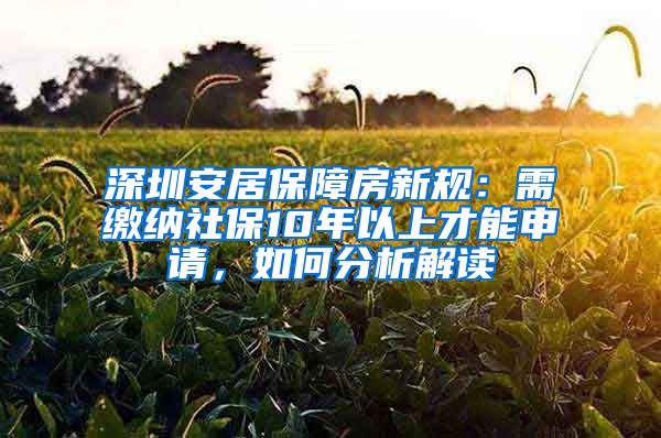 深圳安居保障房新规：需缴纳社保10年以上才能申请，如何分析解读