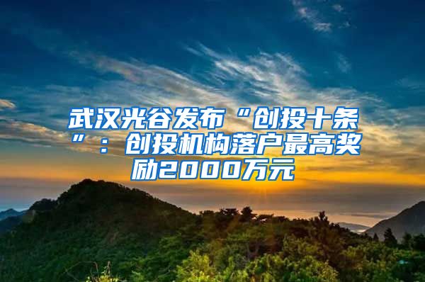 武汉光谷发布“创投十条”：创投机构落户最高奖励2000万元