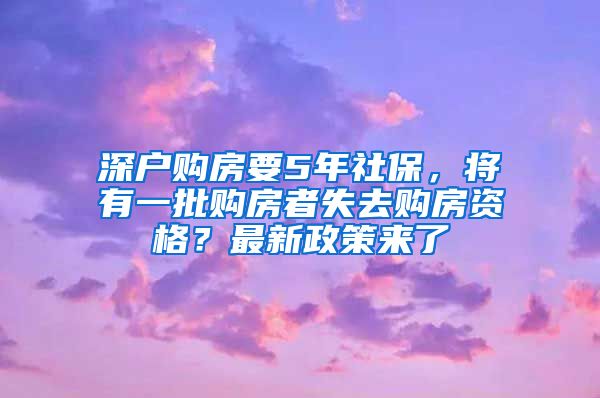 深户购房要5年社保，将有一批购房者失去购房资格？最新政策来了