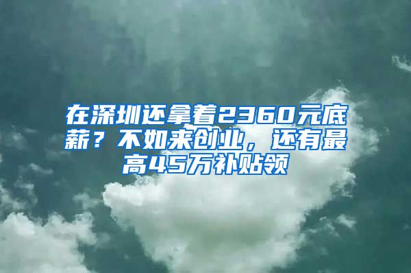 在深圳还拿着2360元底薪？不如来创业，还有最高45万补贴领