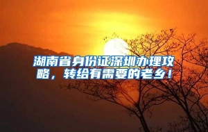 湖南省身份证深圳办理攻略，转给有需要的老乡！